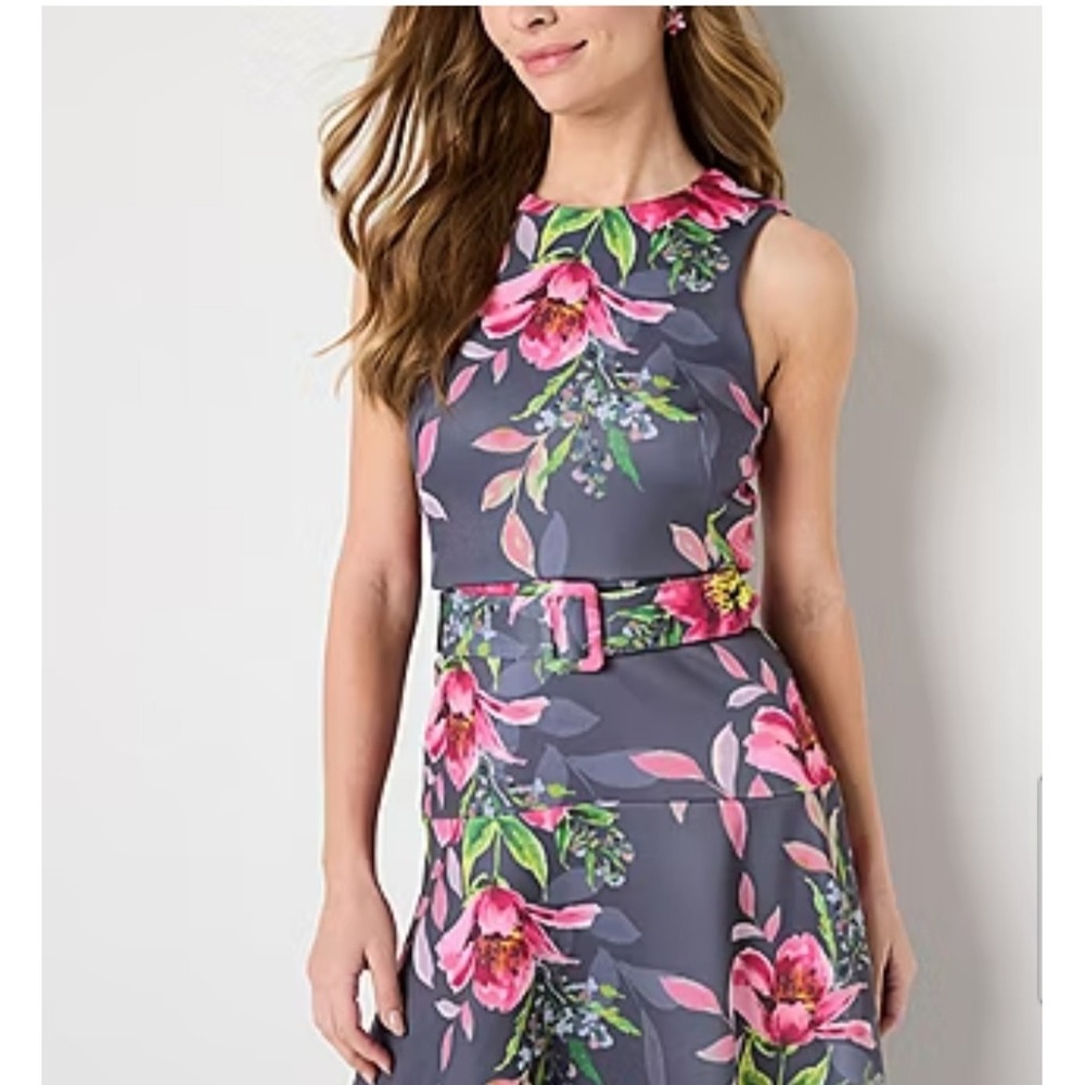 Melonie Floral Maxi Dress Grape Pink Multi Social Navy Sleeveless Belted Size 10